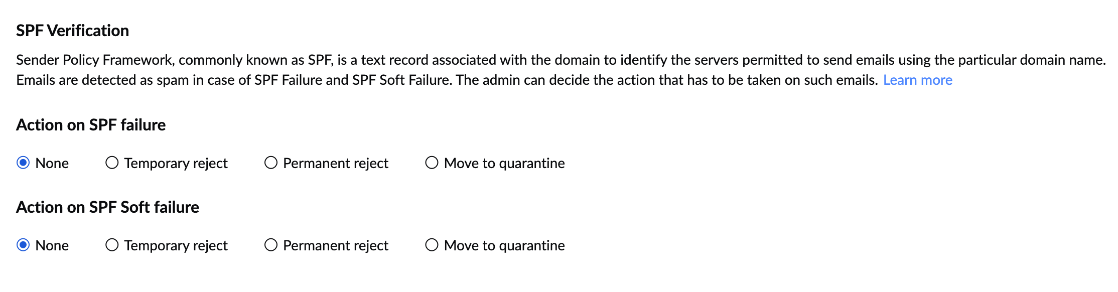 SPF Verification Settings SPF Verification Settings