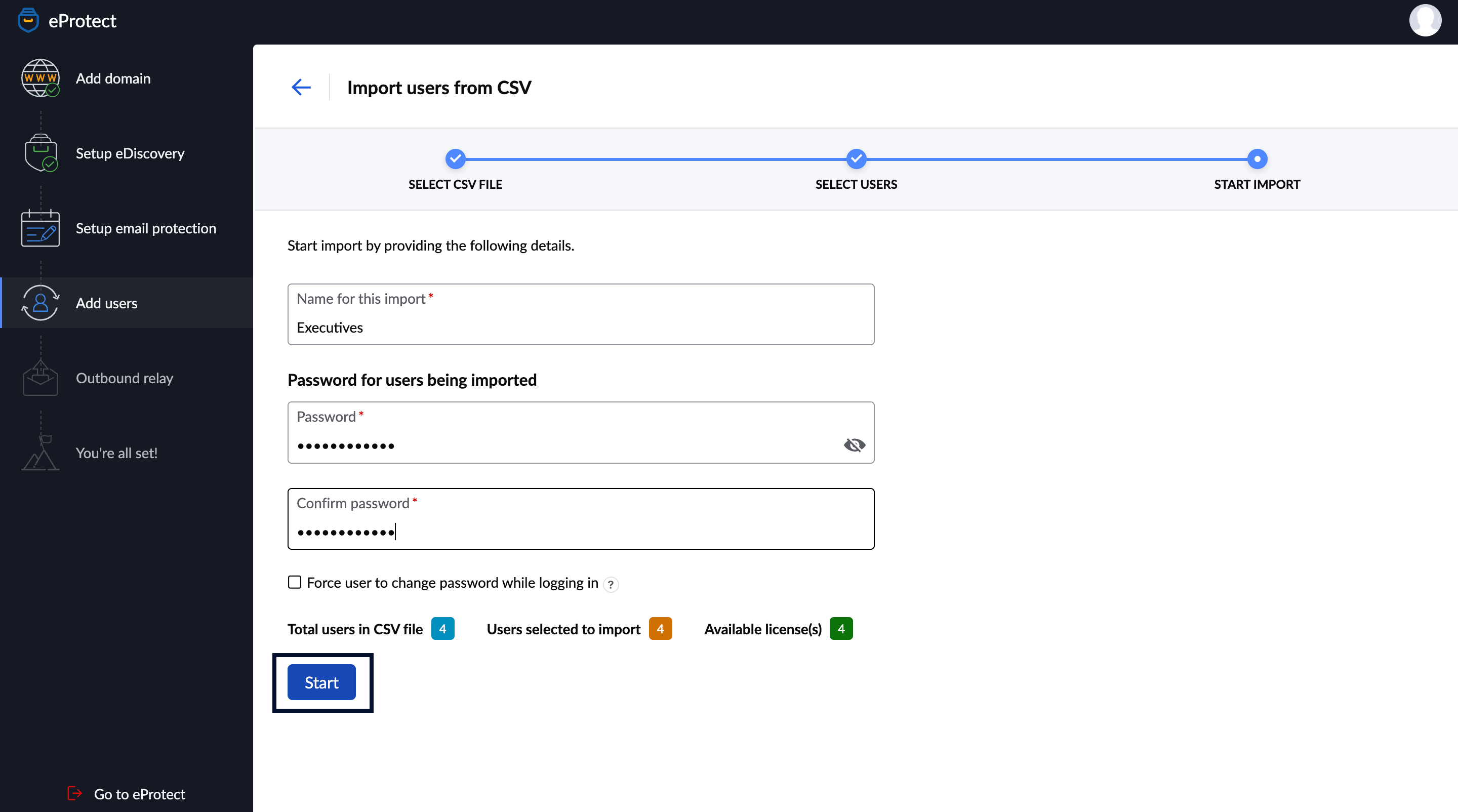 Start User Import Start Use Import