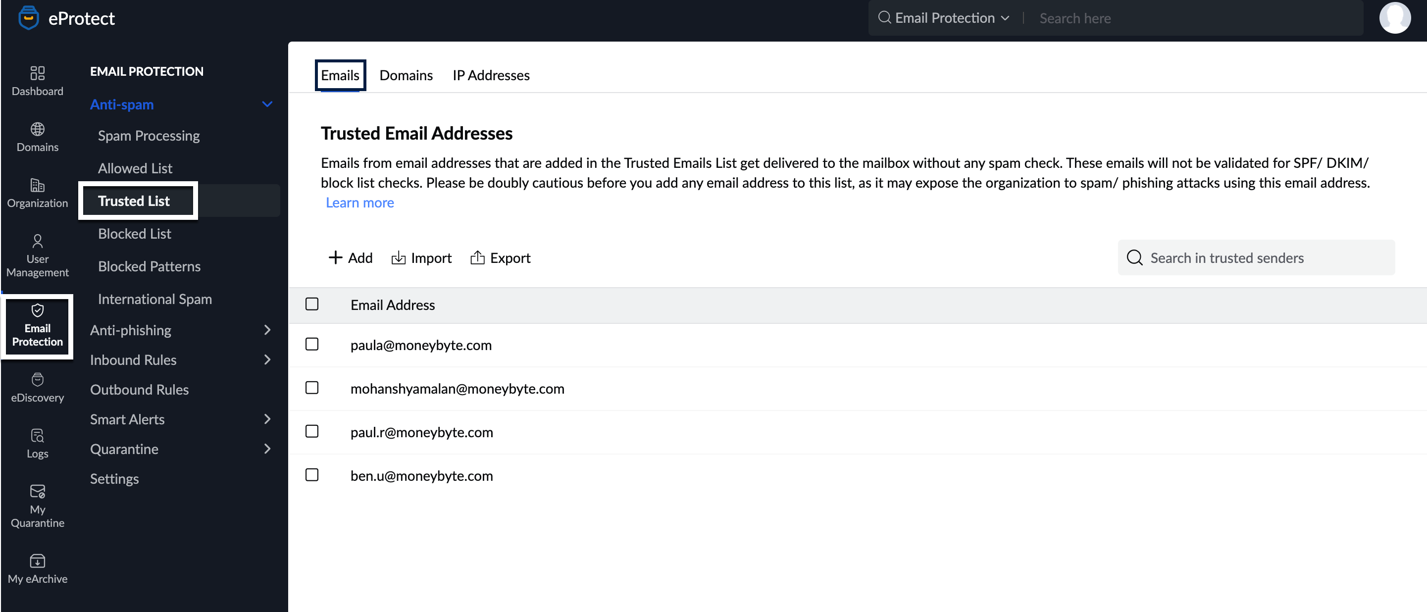 Trusted Email Addresses Trusted Email Addresses