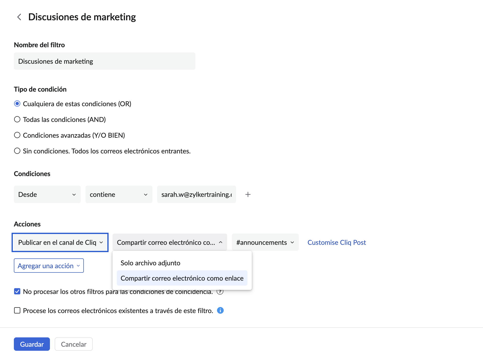 Publicar en el canal Cliq