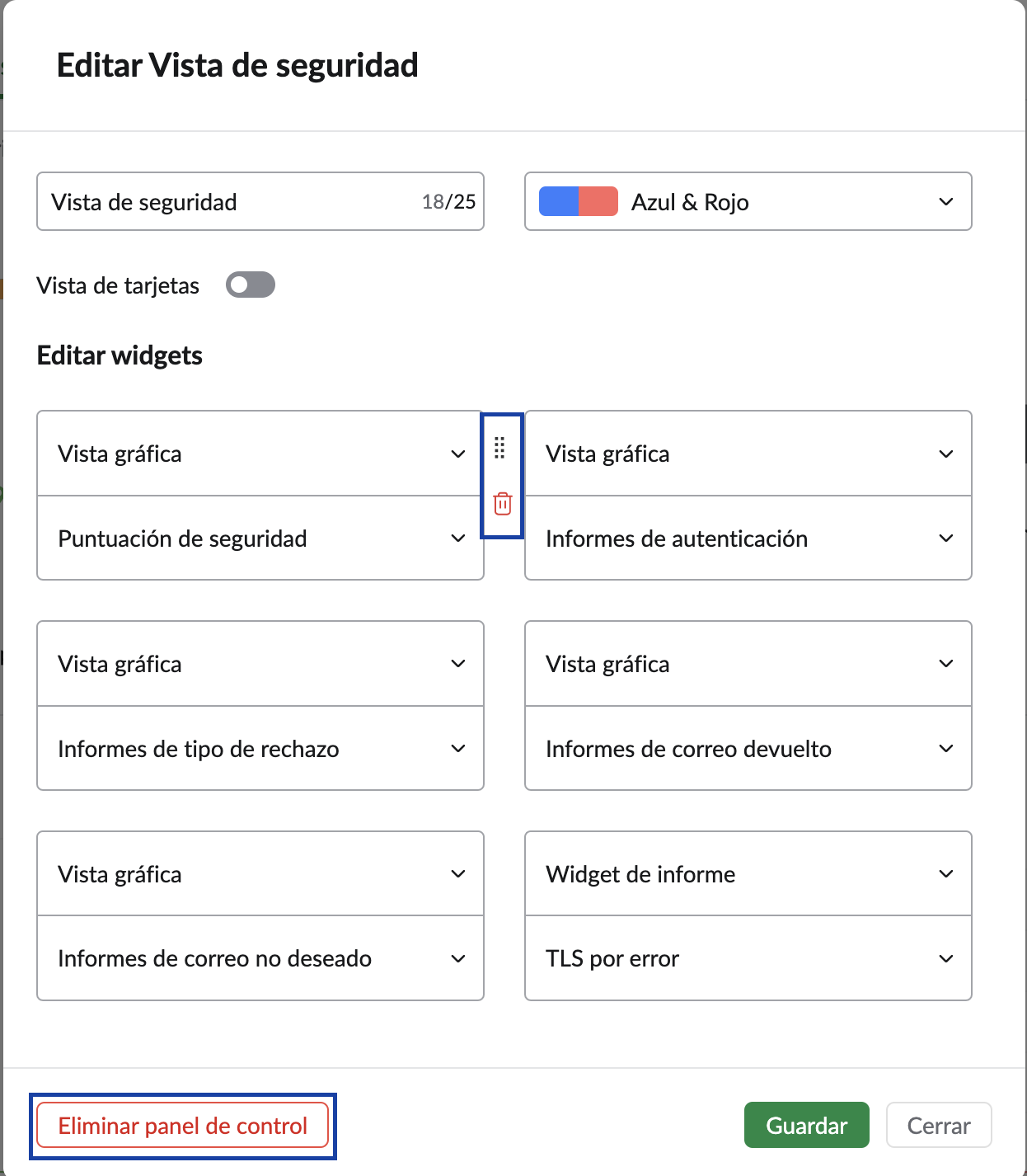 panel de vista de seguridad