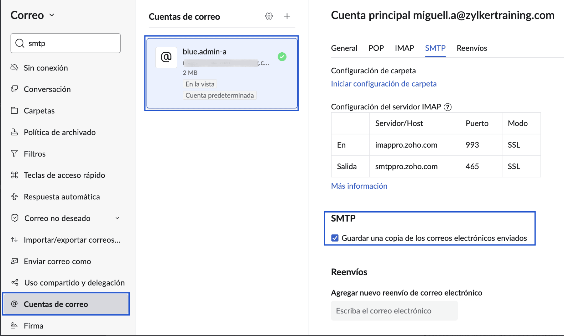 Configuración de SMTP