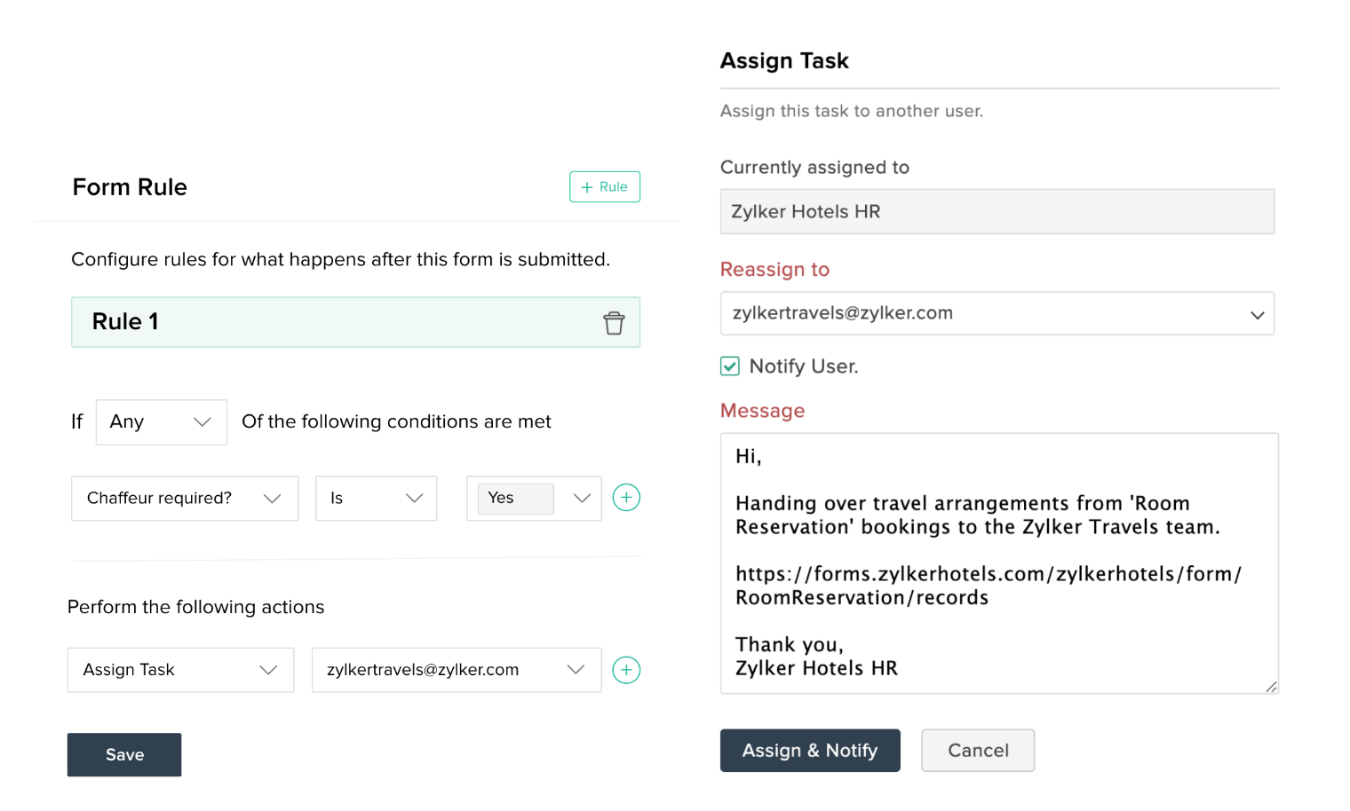 Assign Tasks based on form responses with form rules
