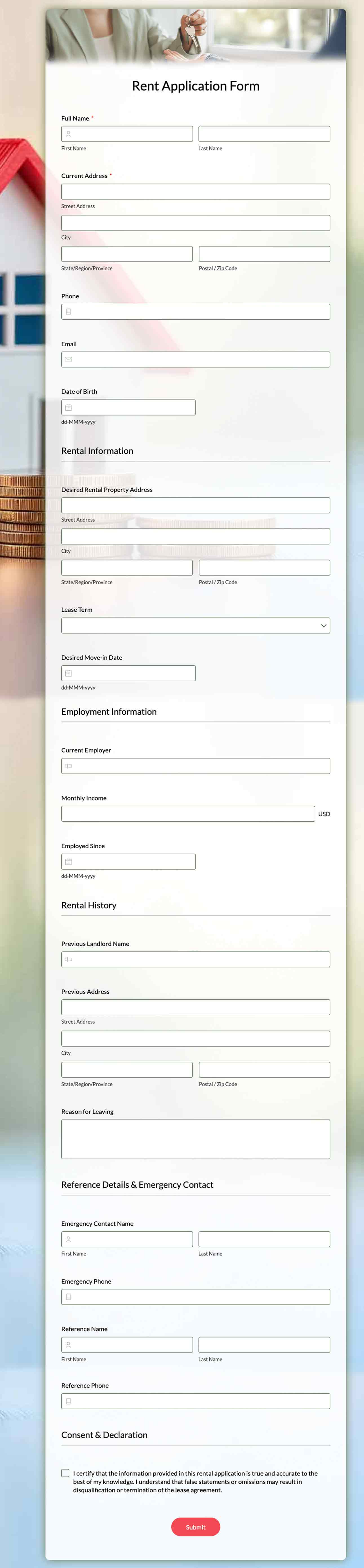rent application form