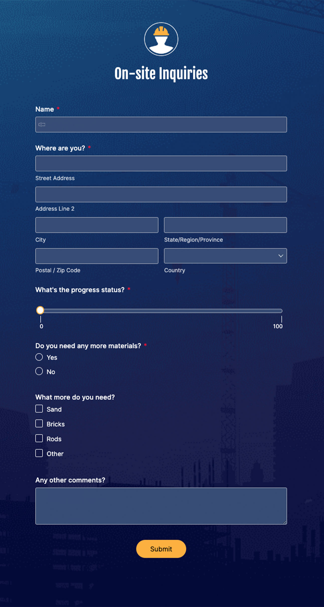 On-site inquiries form