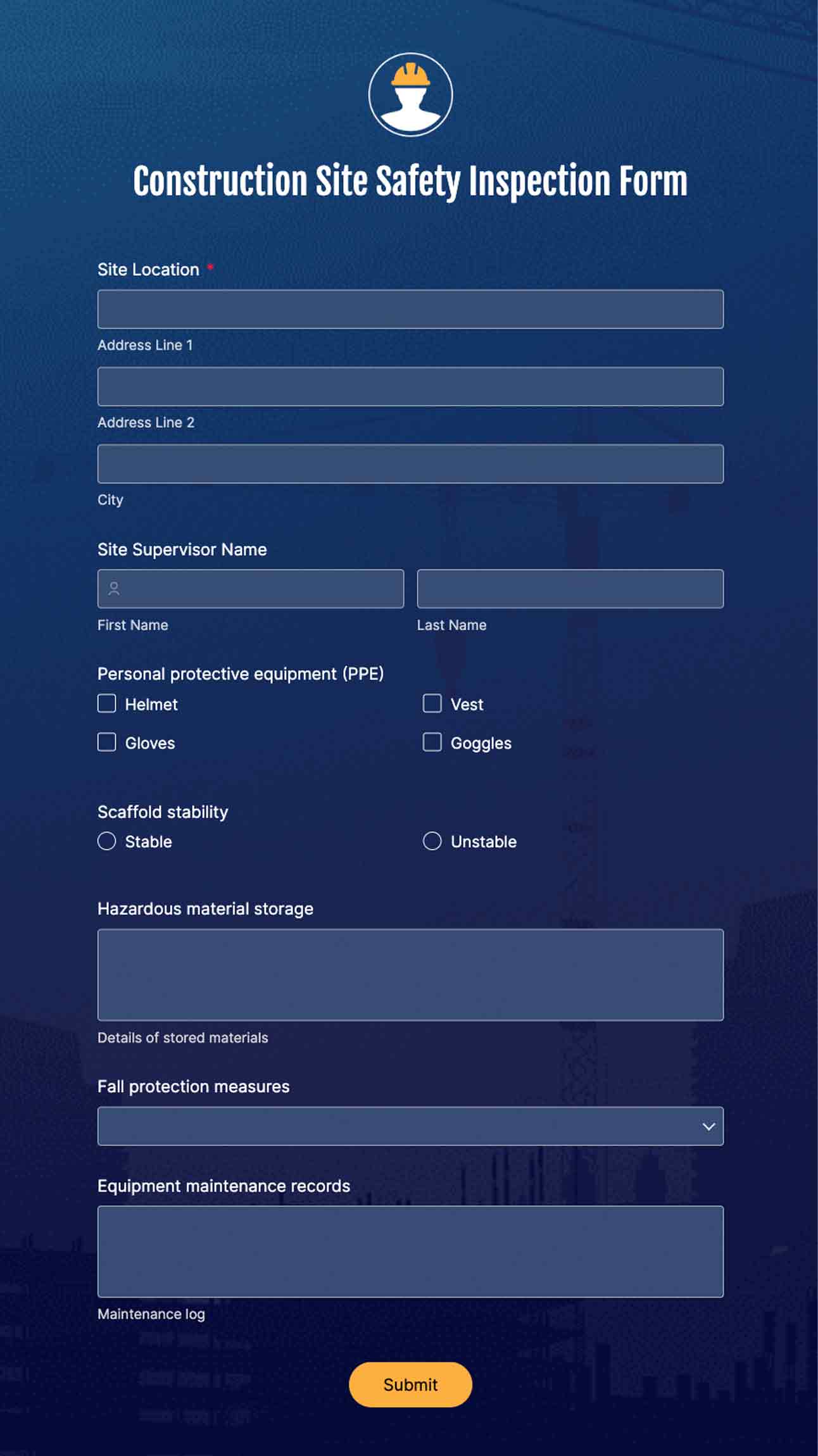 construction site safety forms