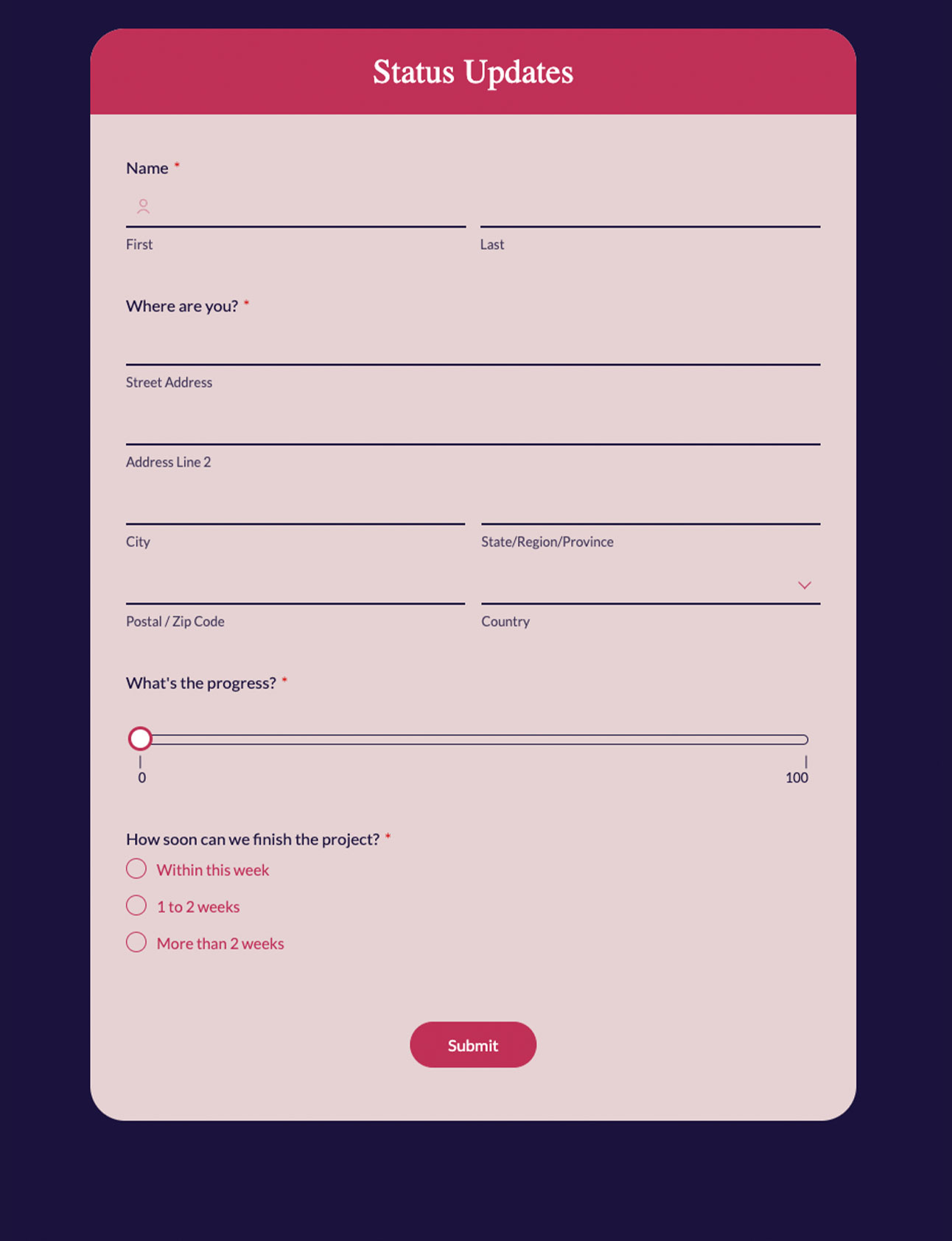 Construction status update form