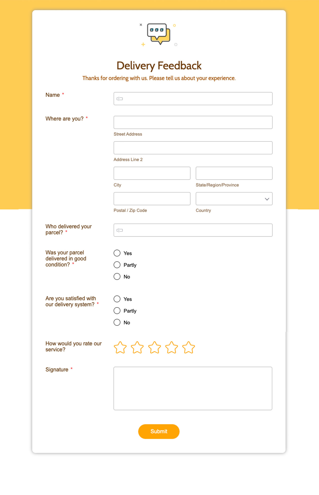 Delivery tracking form