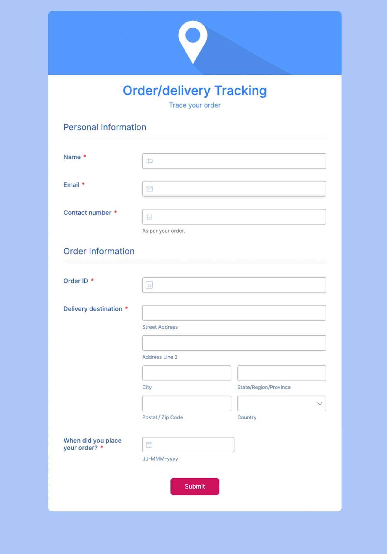 dellivery tracking form