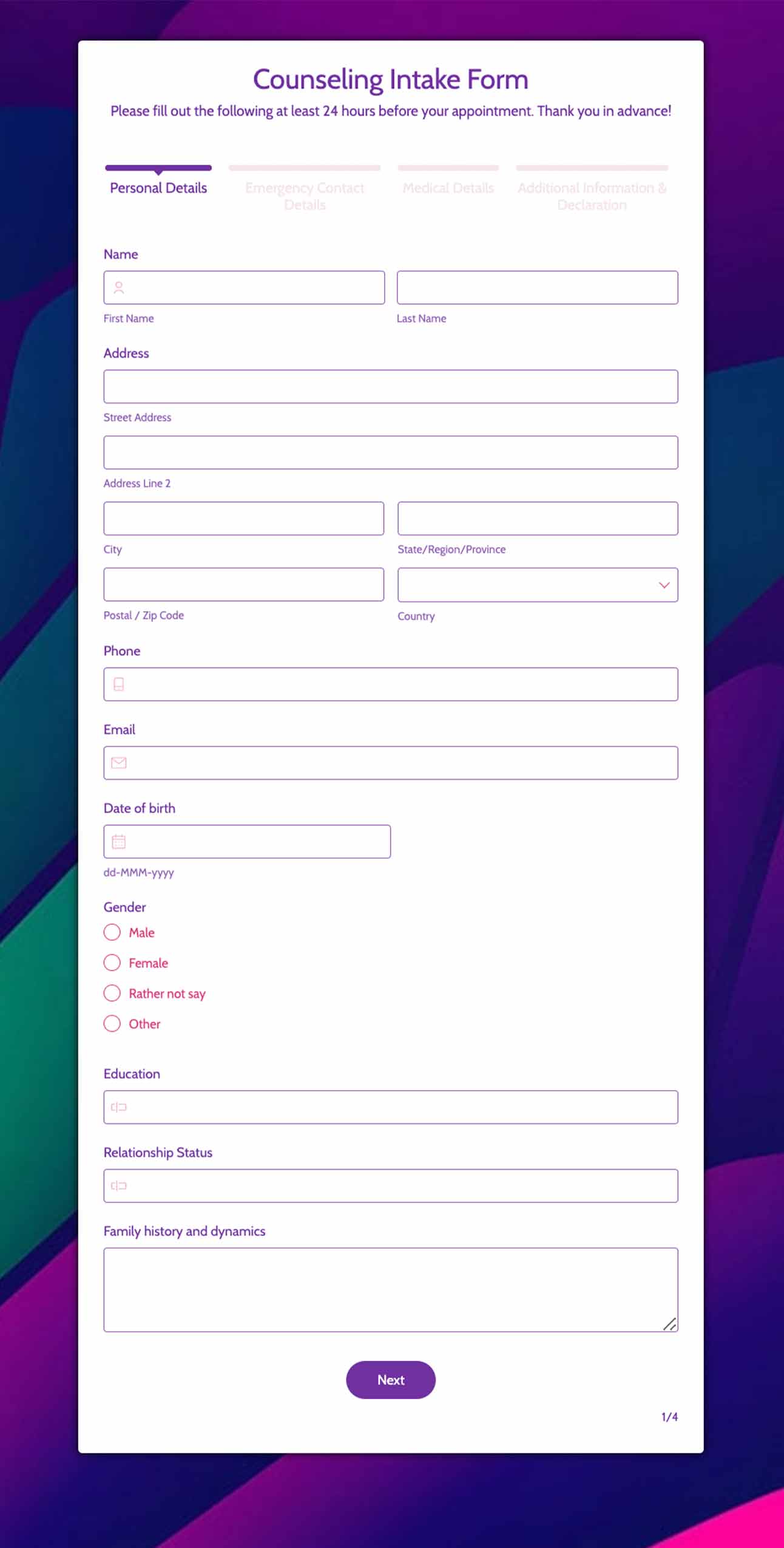 Counselling intake form