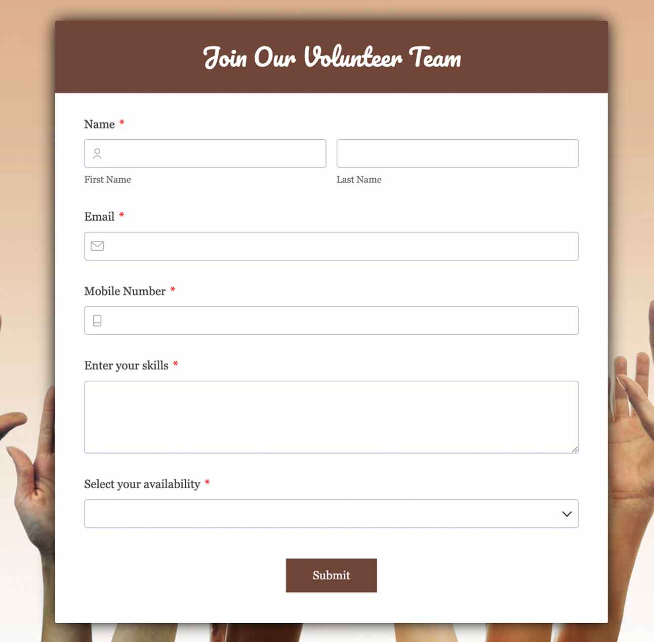 Join our volunteer team form