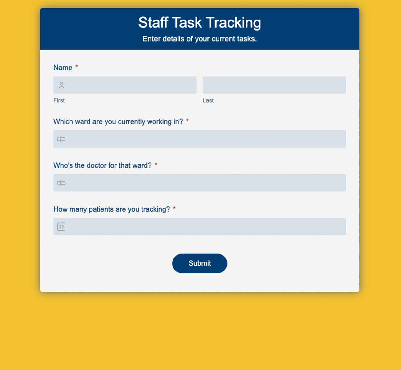 Staff task tracking form