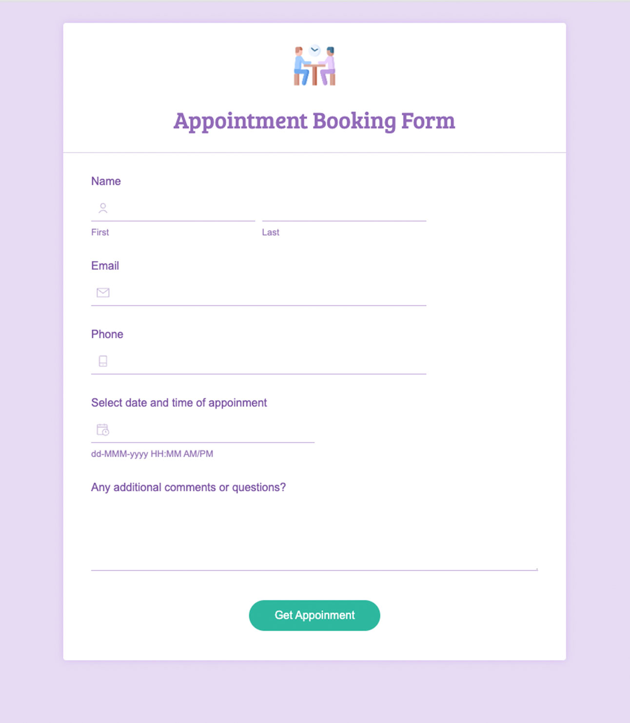 Hospital appointment booking form