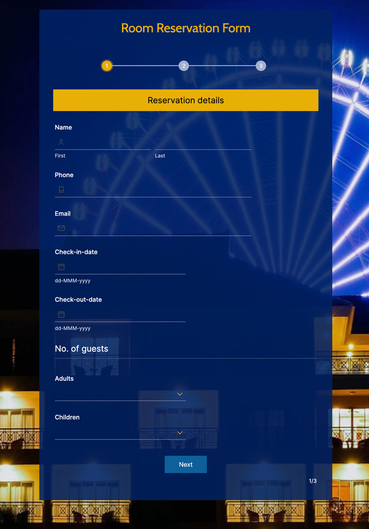 Room reservation form