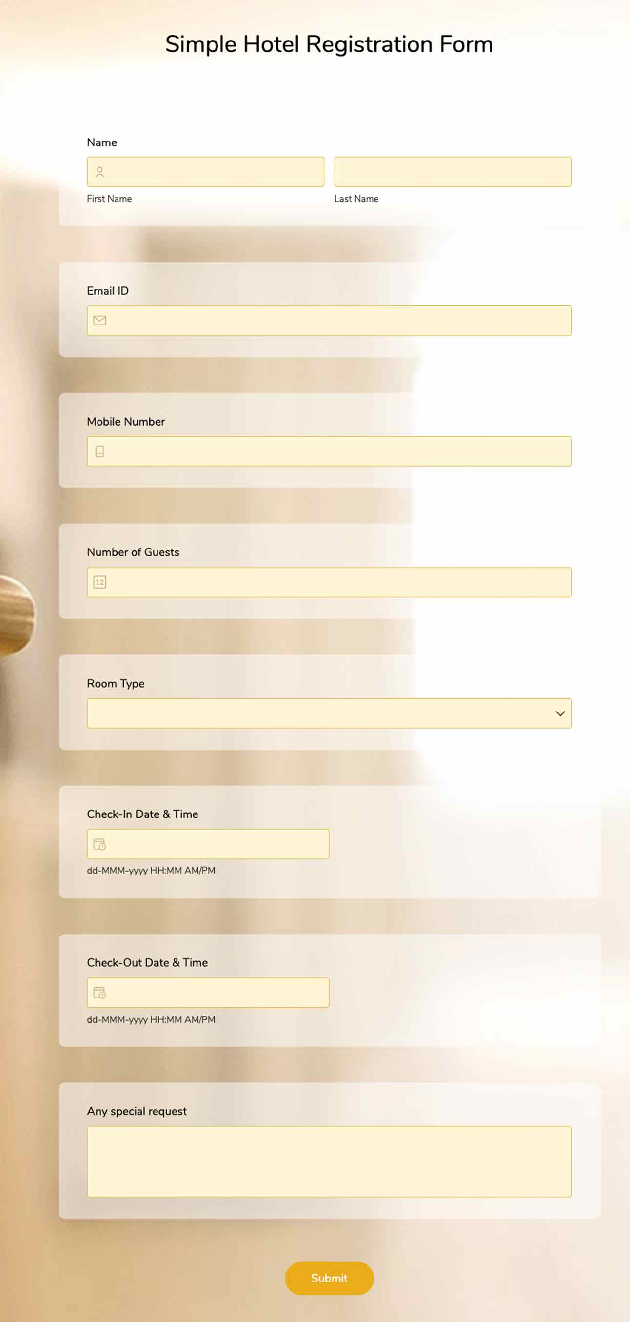Hotel registration form