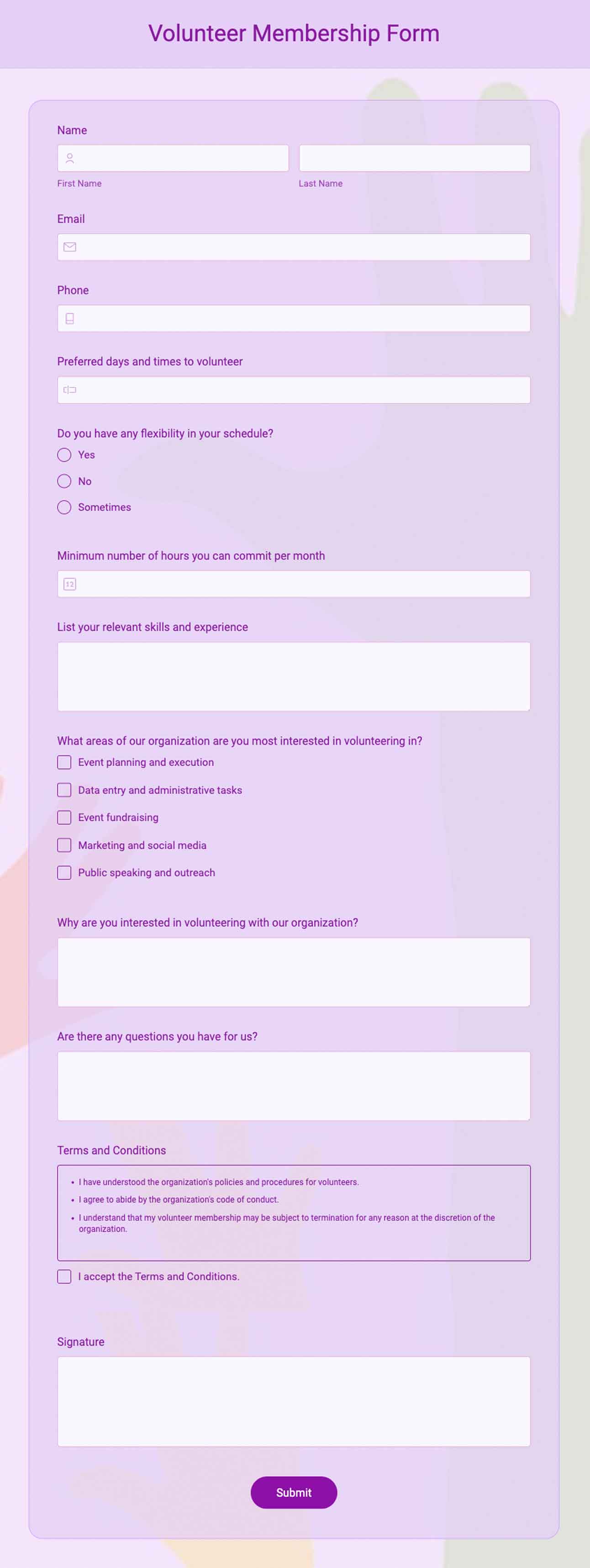 Volunteer membership form