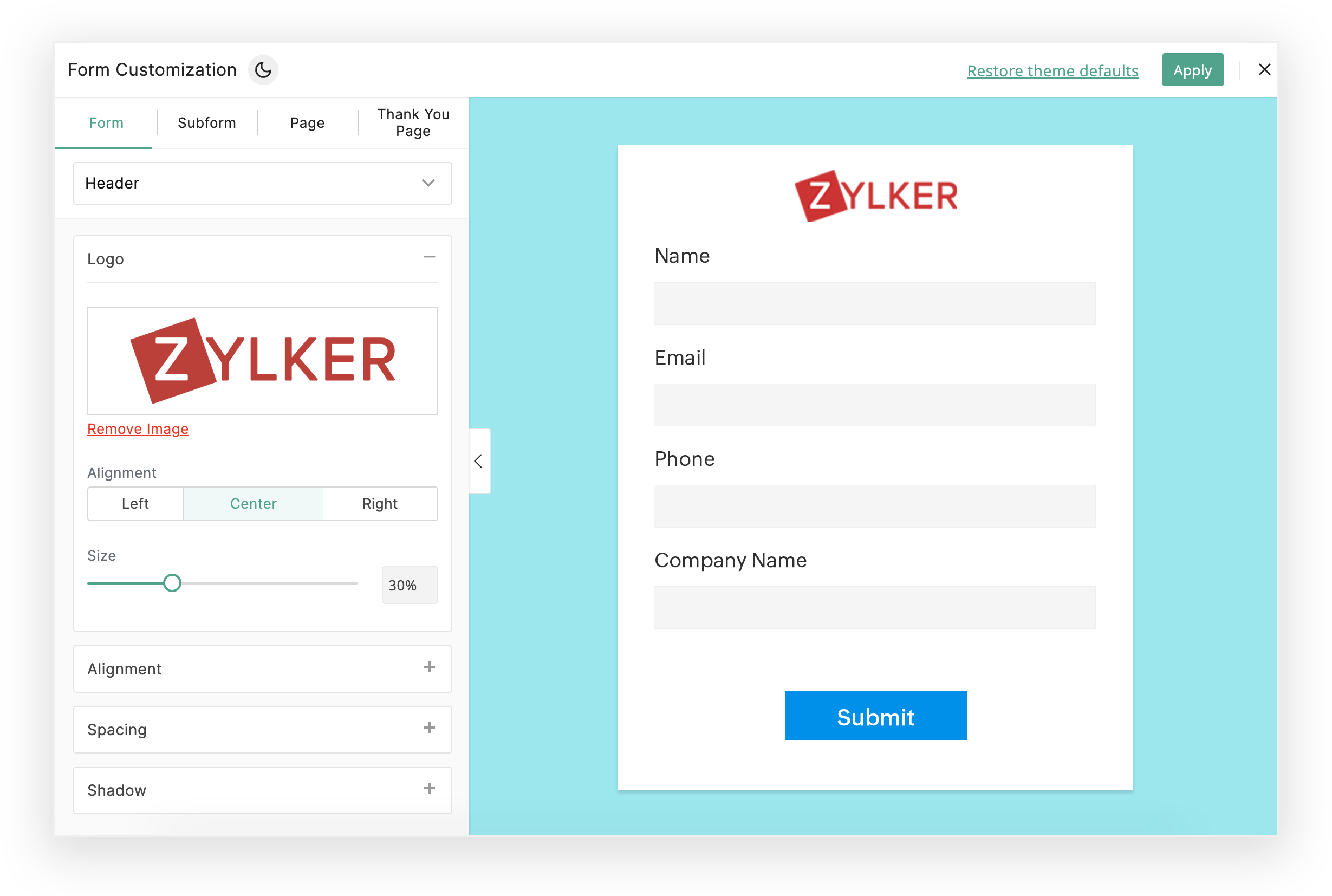 Add logos to your form design - Zoho Forms