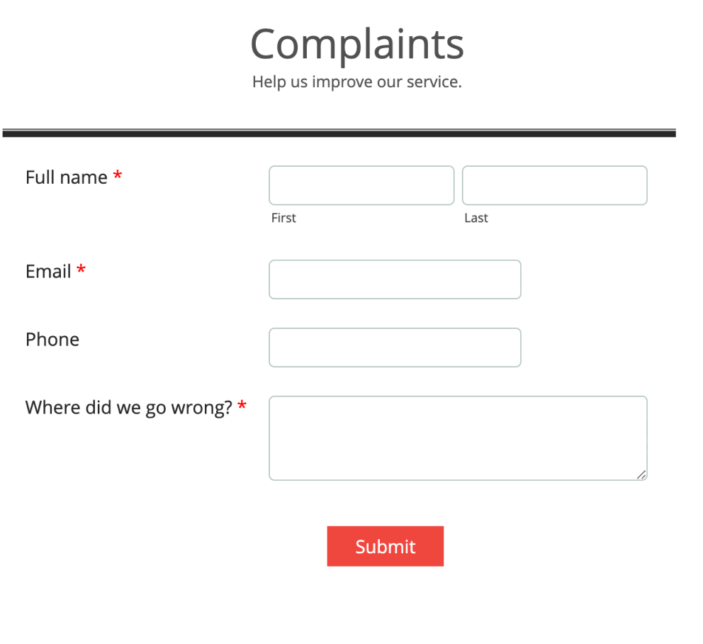 Business Complaint Registration Form