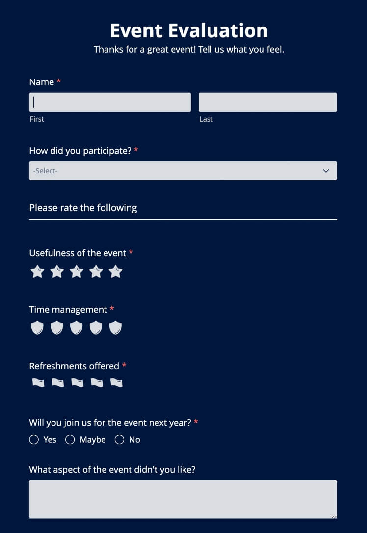 Build HTML form for evaluations - Zoho Forms