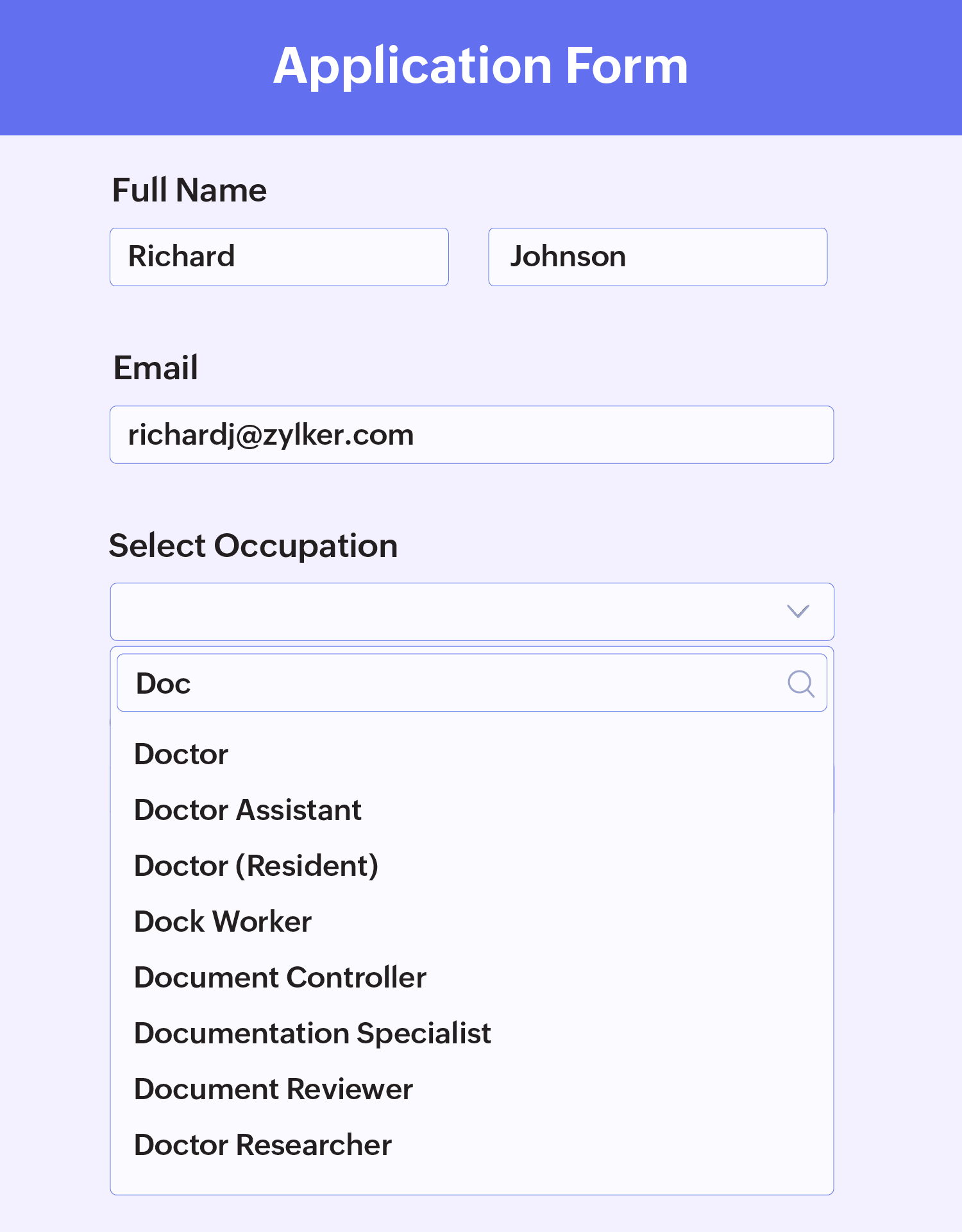 Large List field in Zoho Forms