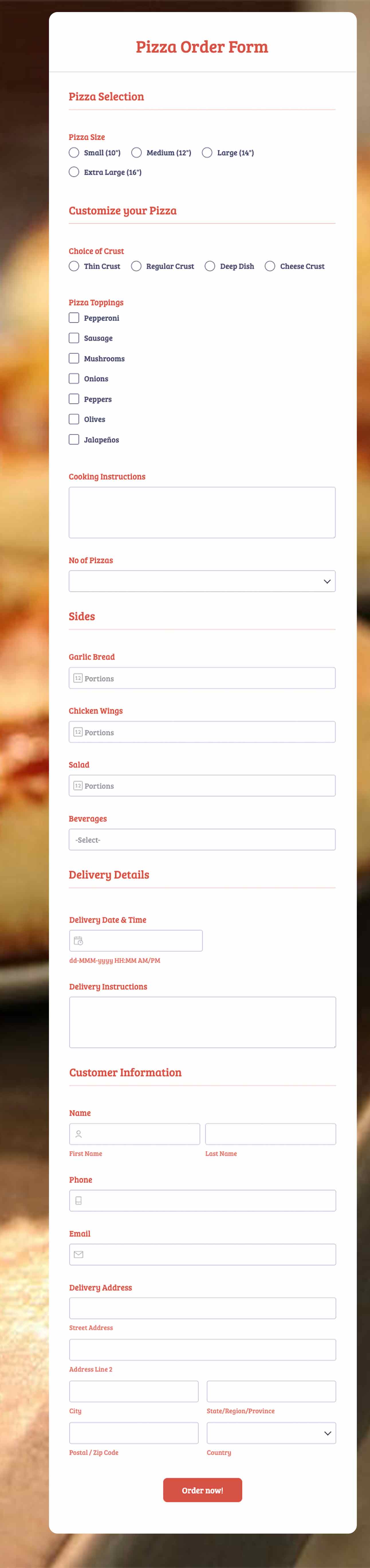 pizza order forms