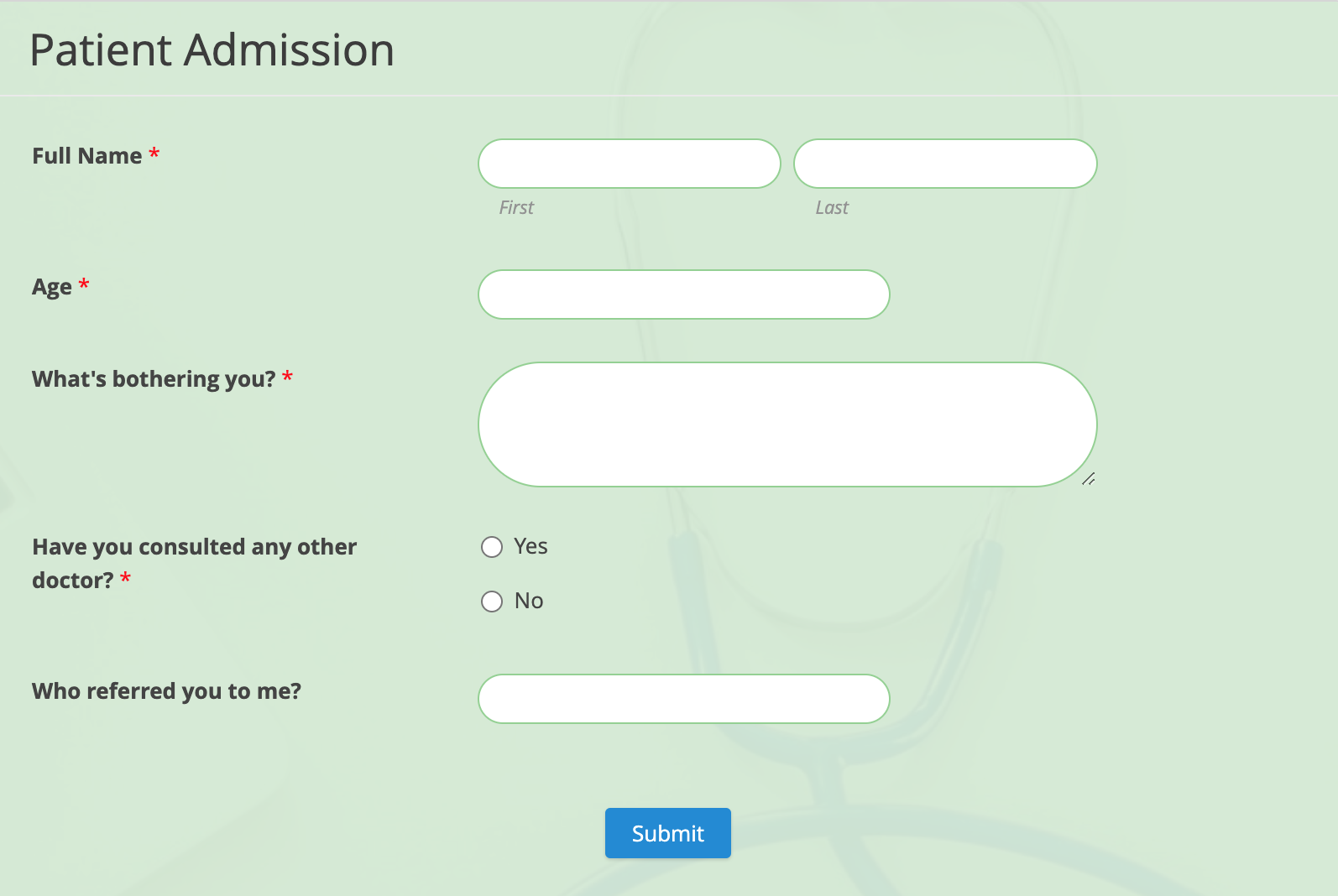 Patient admission form