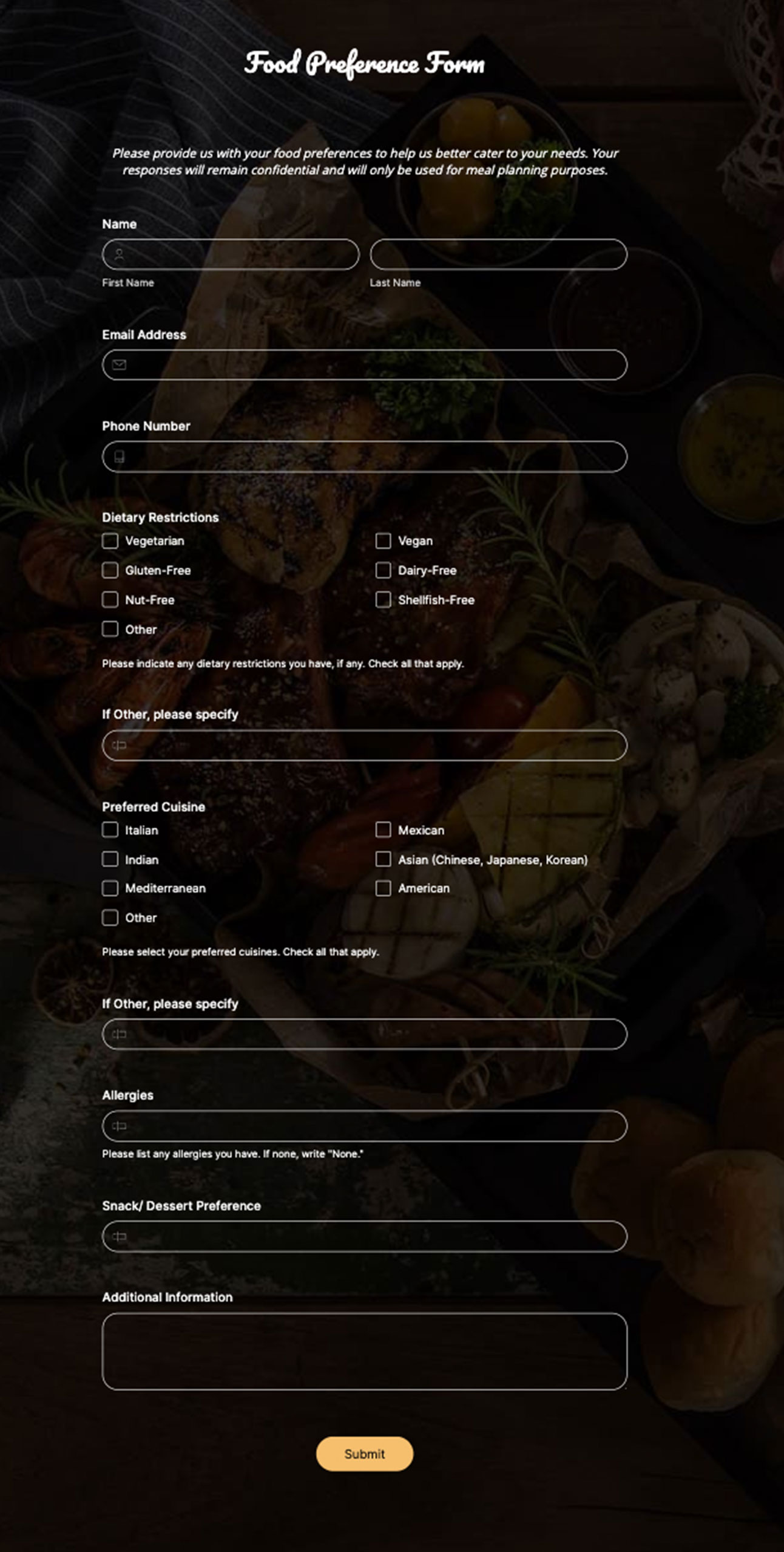 food preference forms