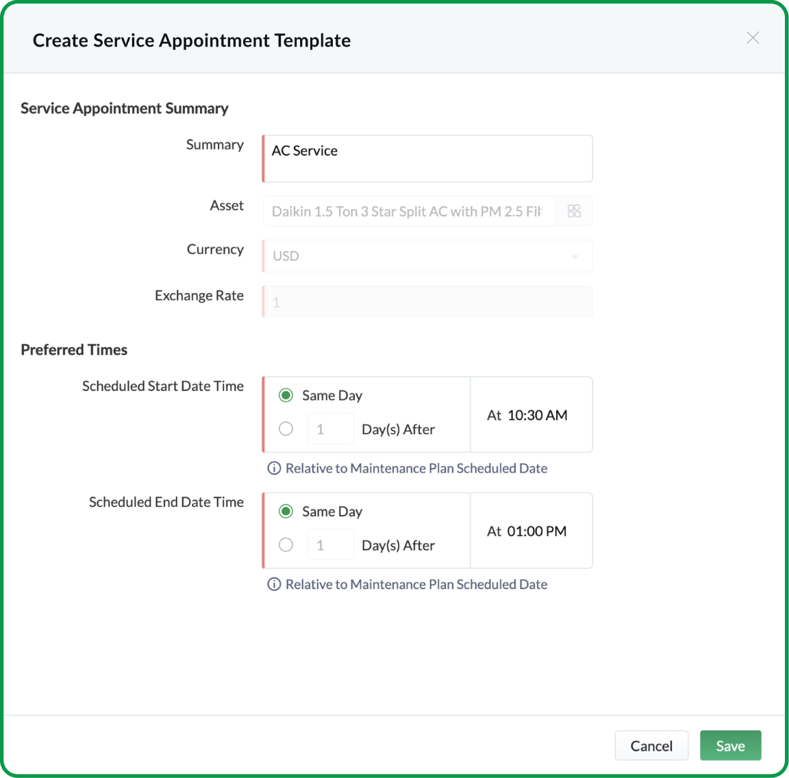 Create a service appointment template