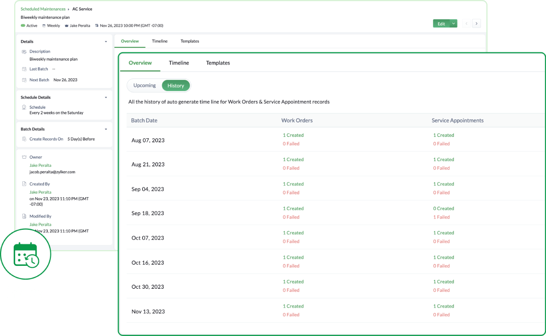 See the history of jobs completed