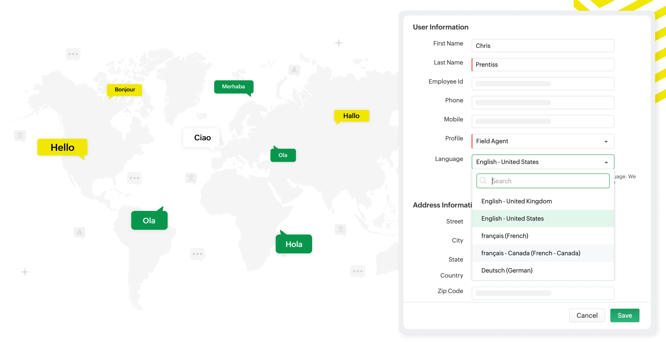Access Zoho FSM in the language of your choice