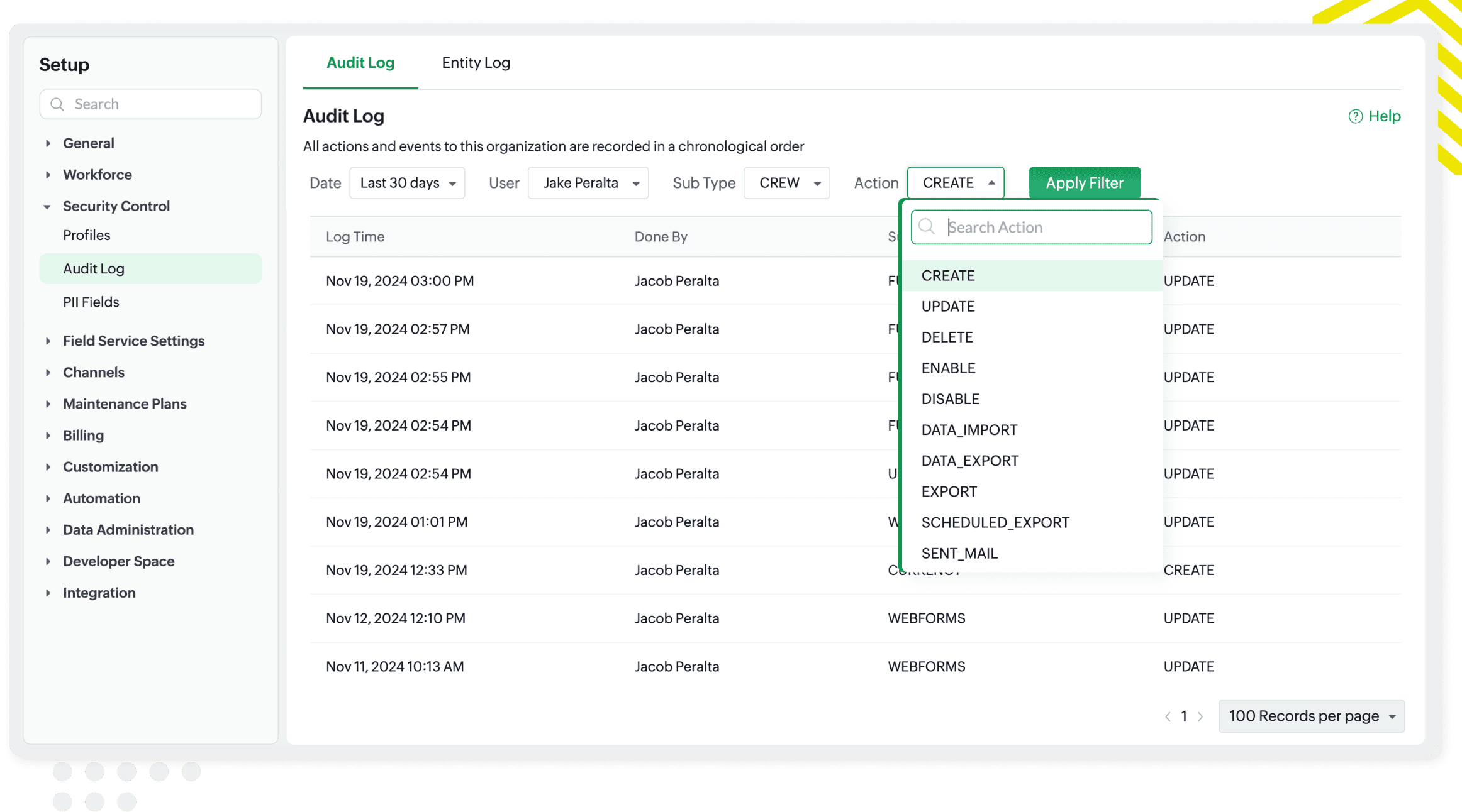 Comprehensive audit logs