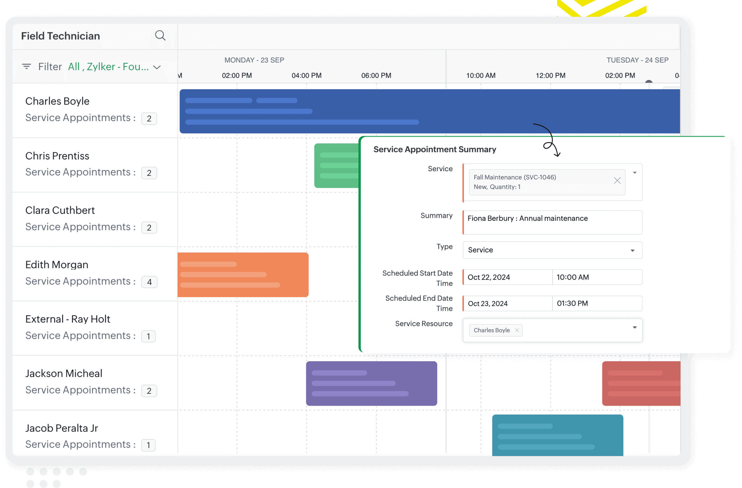 Schedule services that stretch over multiple days