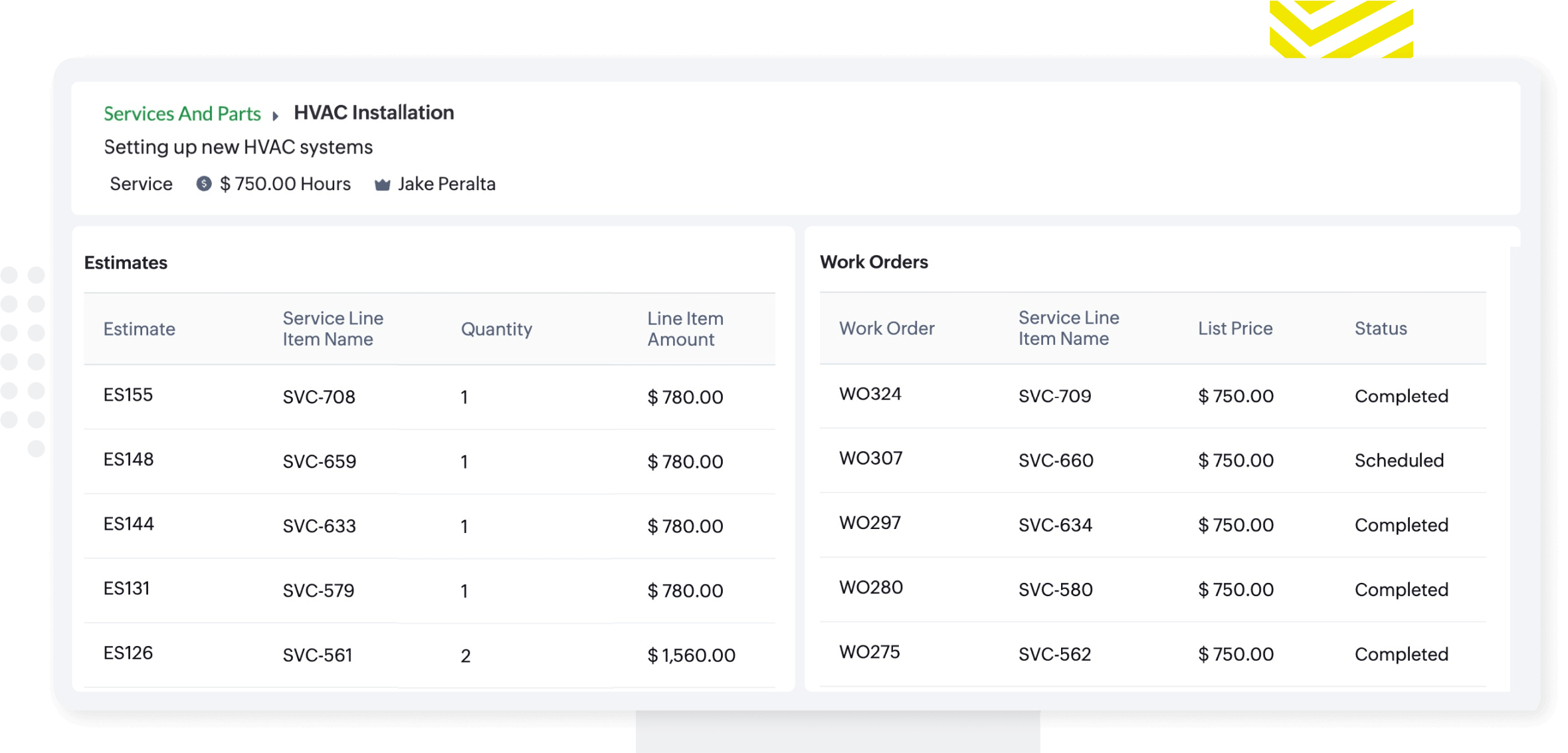 Track service records associated with a service or part