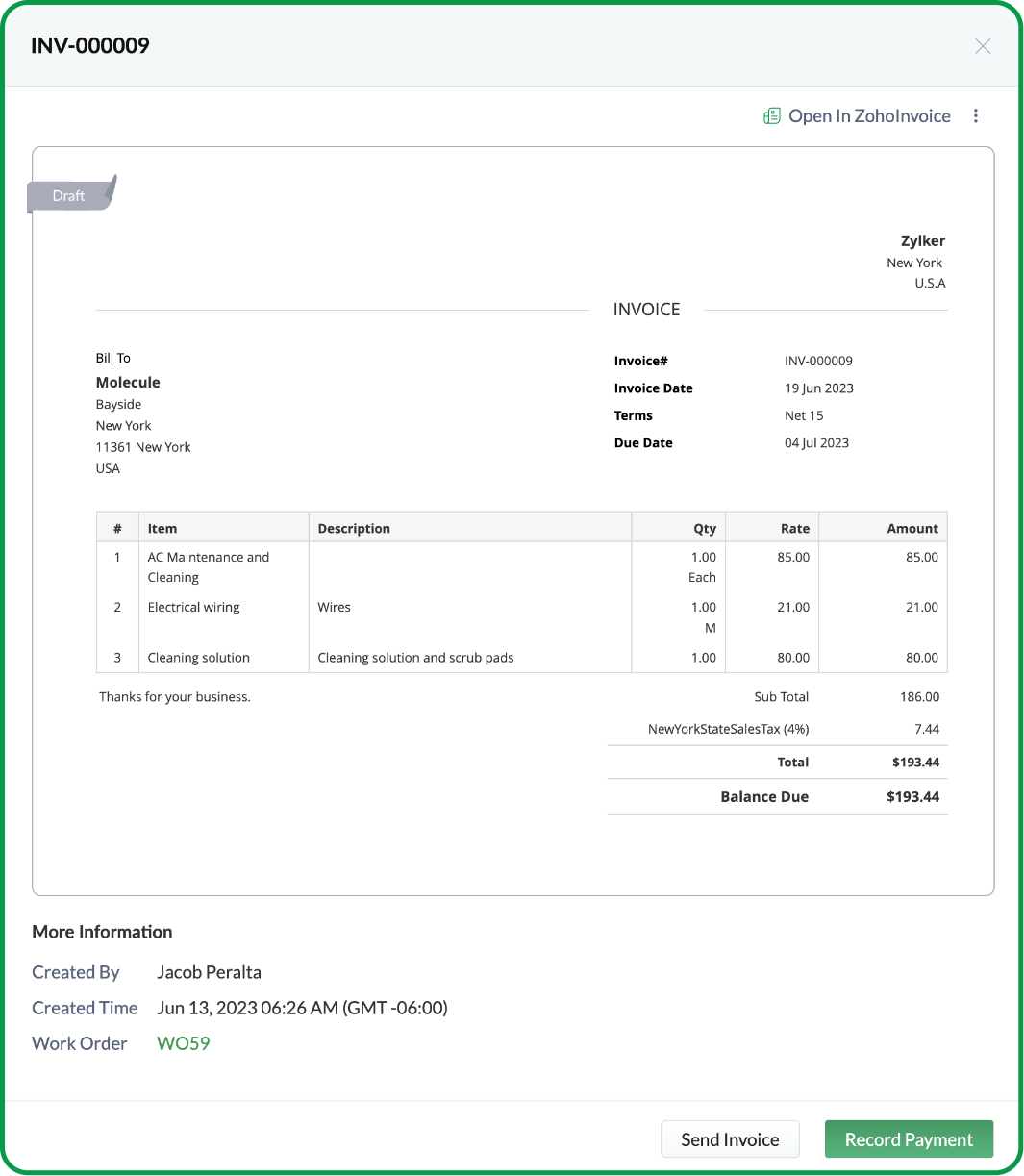One-click invoicing