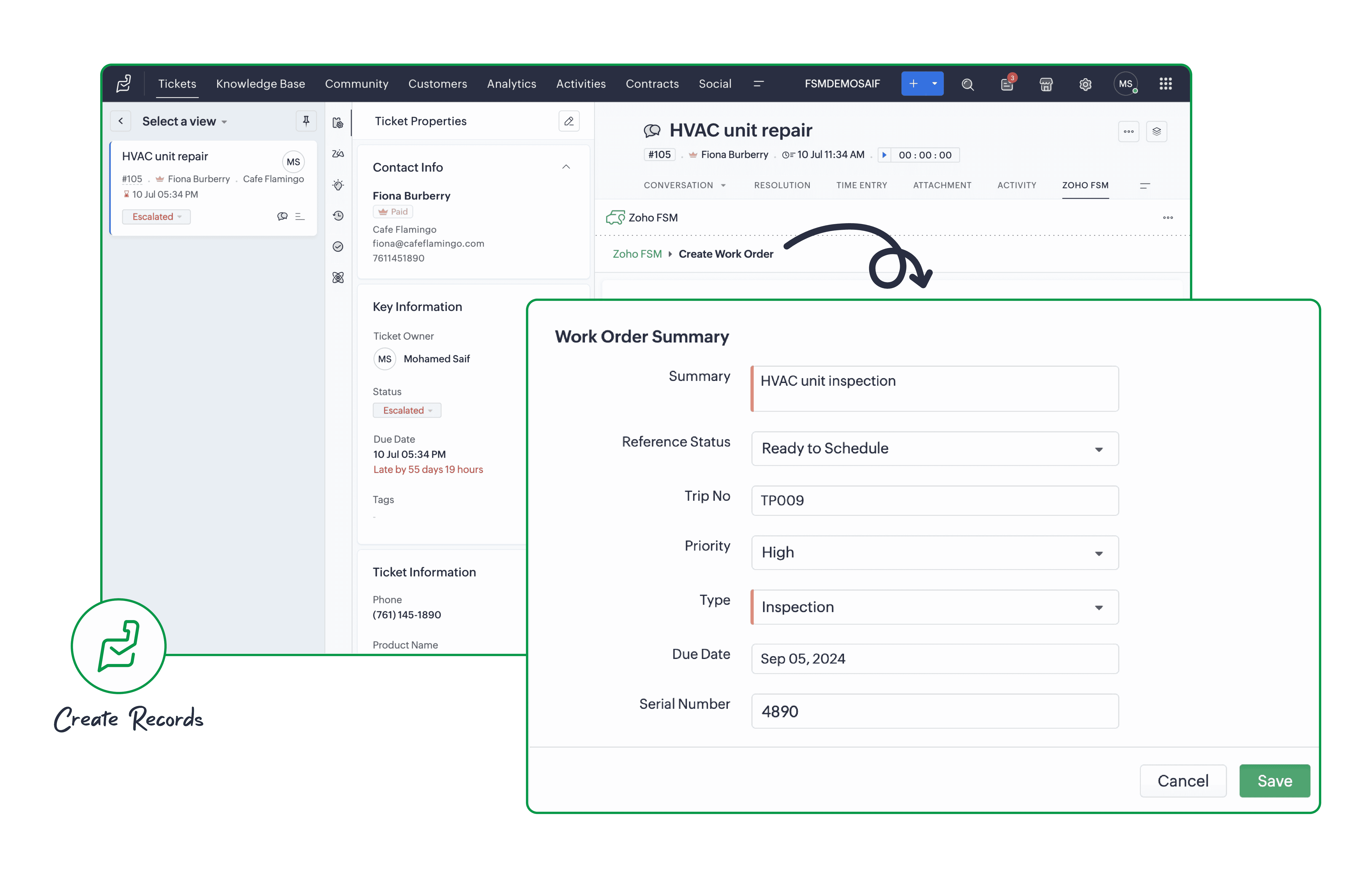Add new field service records in Zoho Desk Add new field service records in Zoho Desk