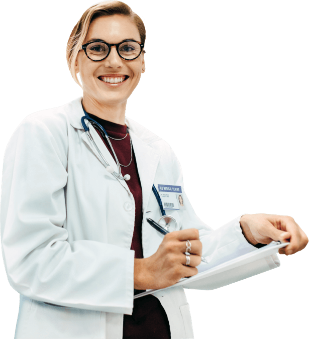 A female doctor referring patients to other doctors