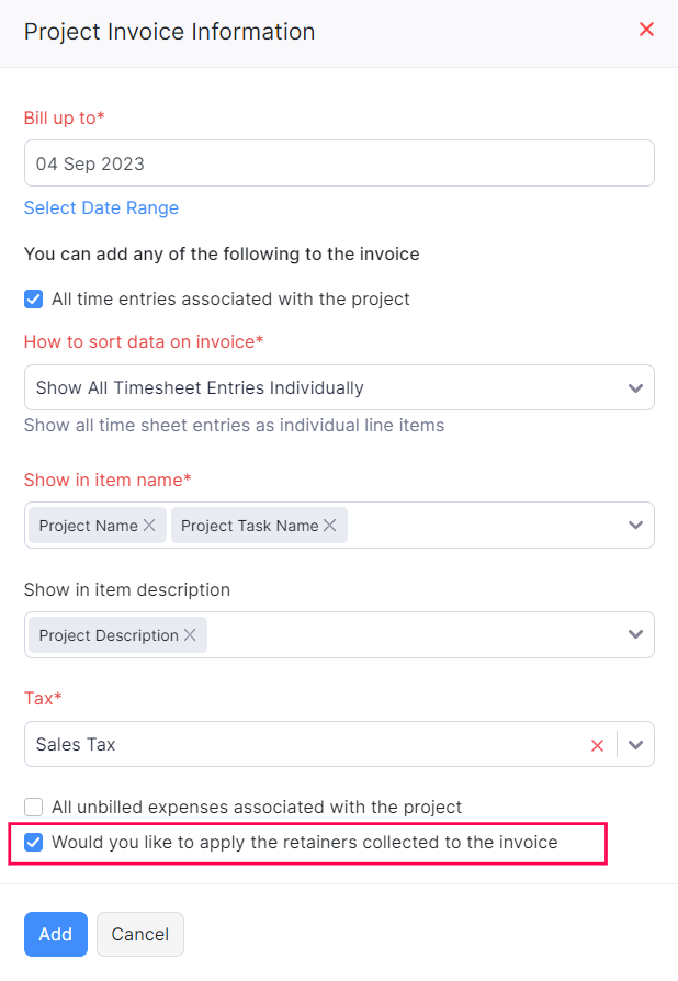 Apply Retainers to Projects