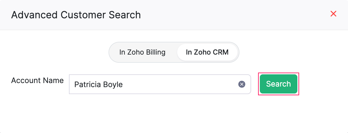 Advanced Customer Search Pop-up