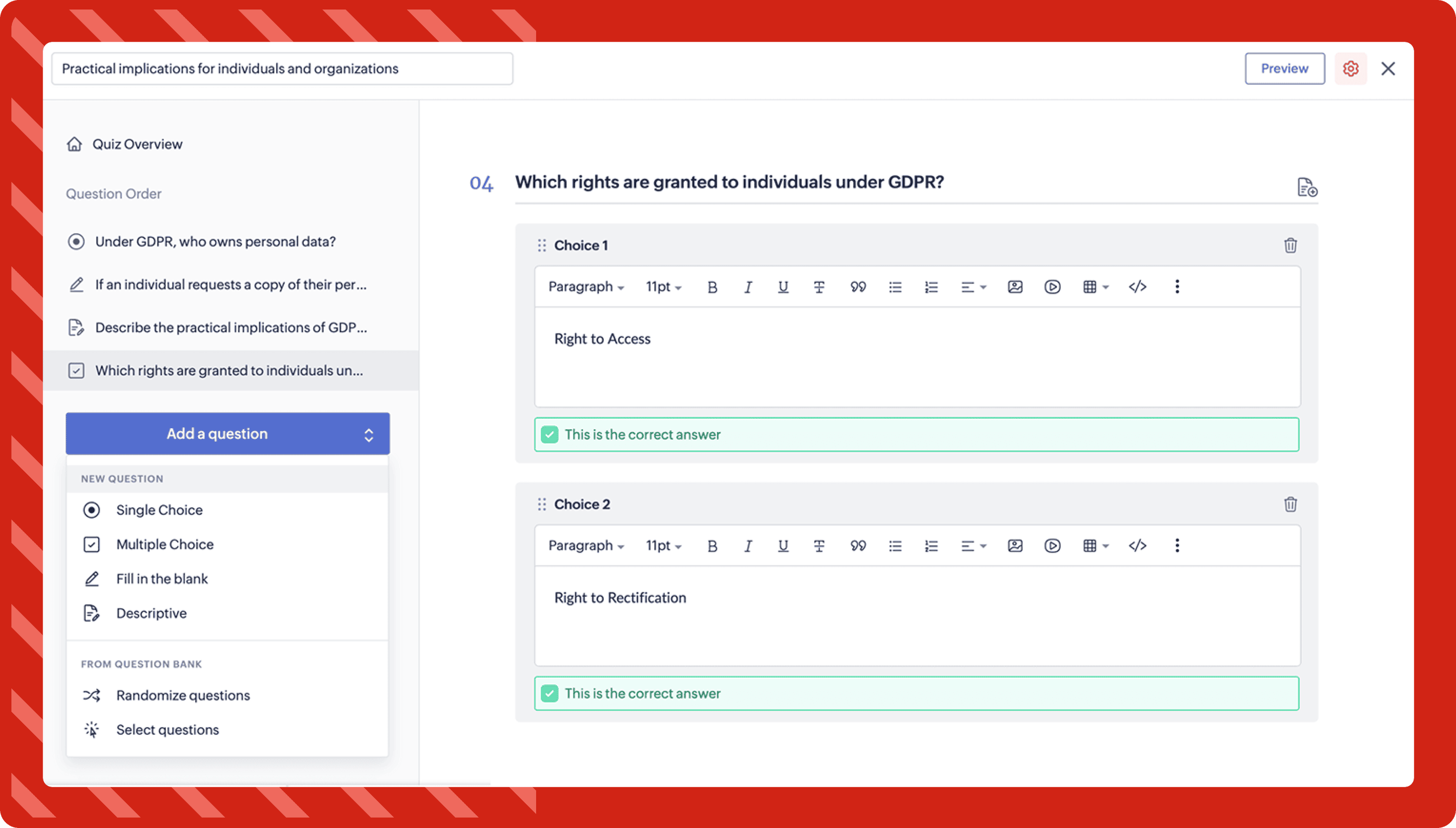 Quizzes in Zoho Learn