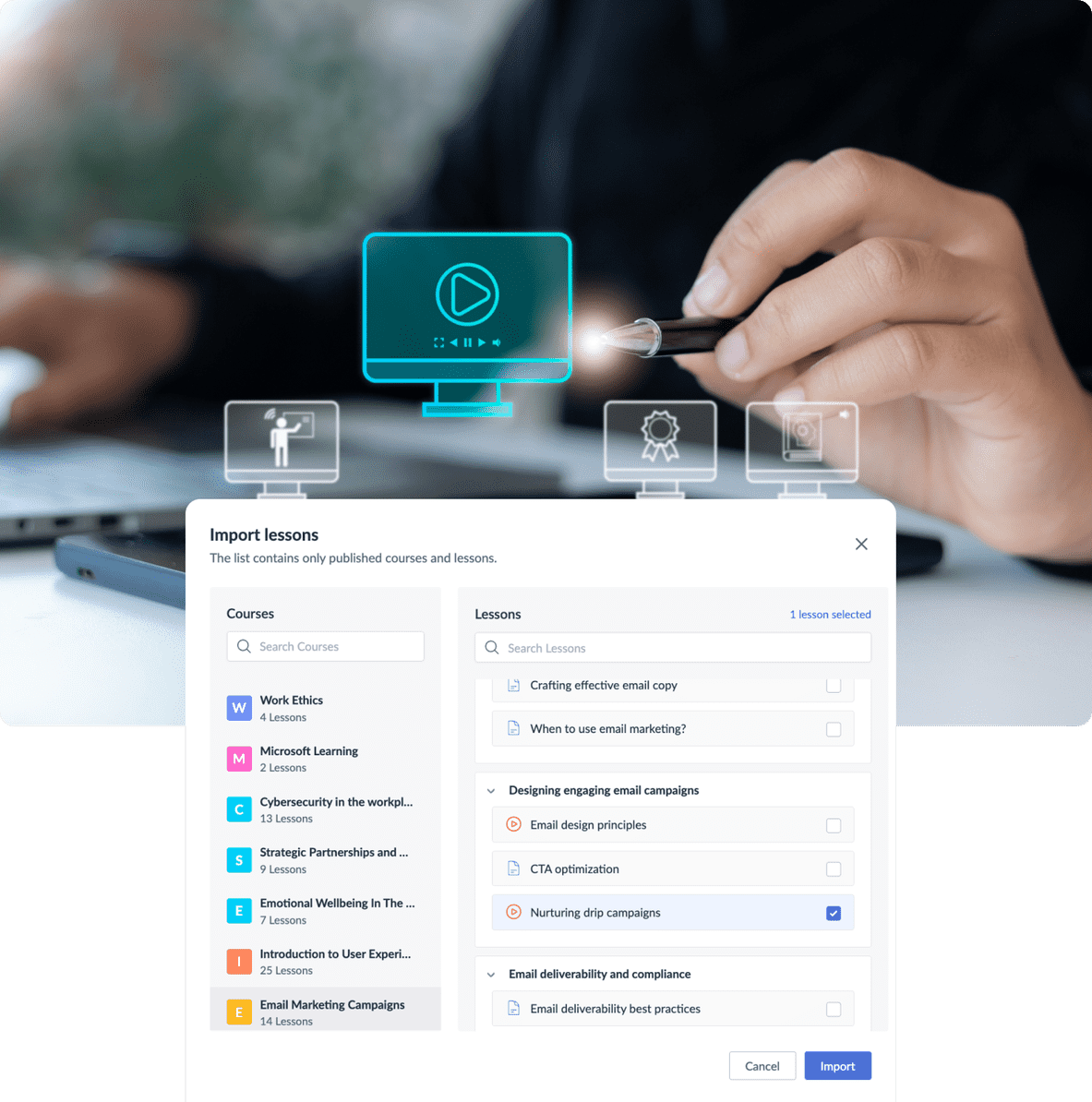 Import lessons from other courses in Zoho Learn