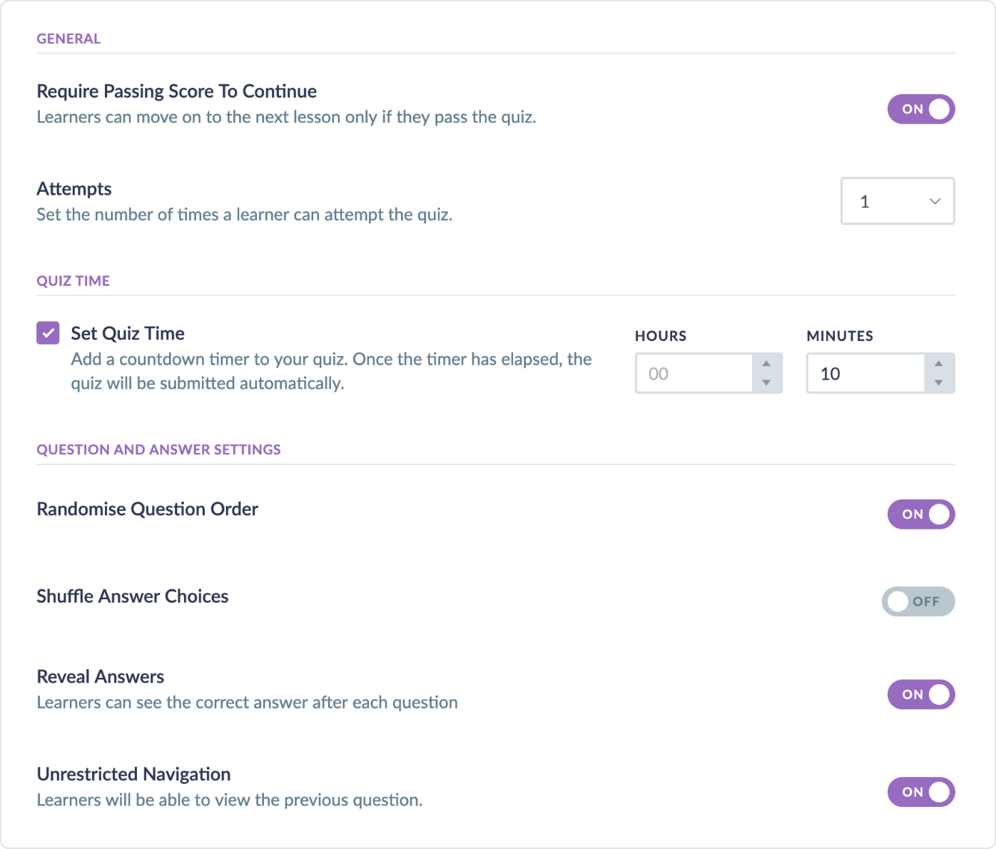 Quiz Preferences