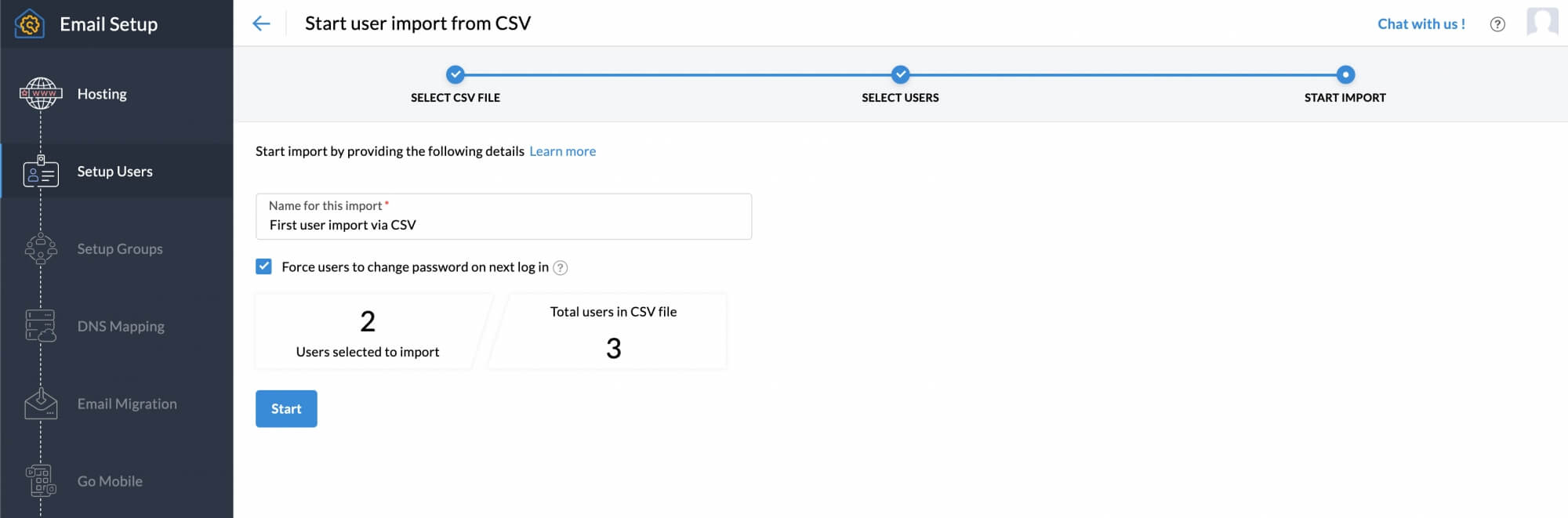 Start import Start import