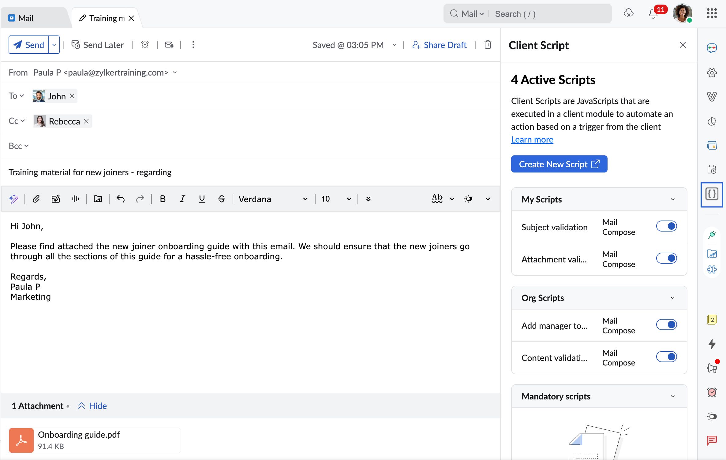 Active scripts