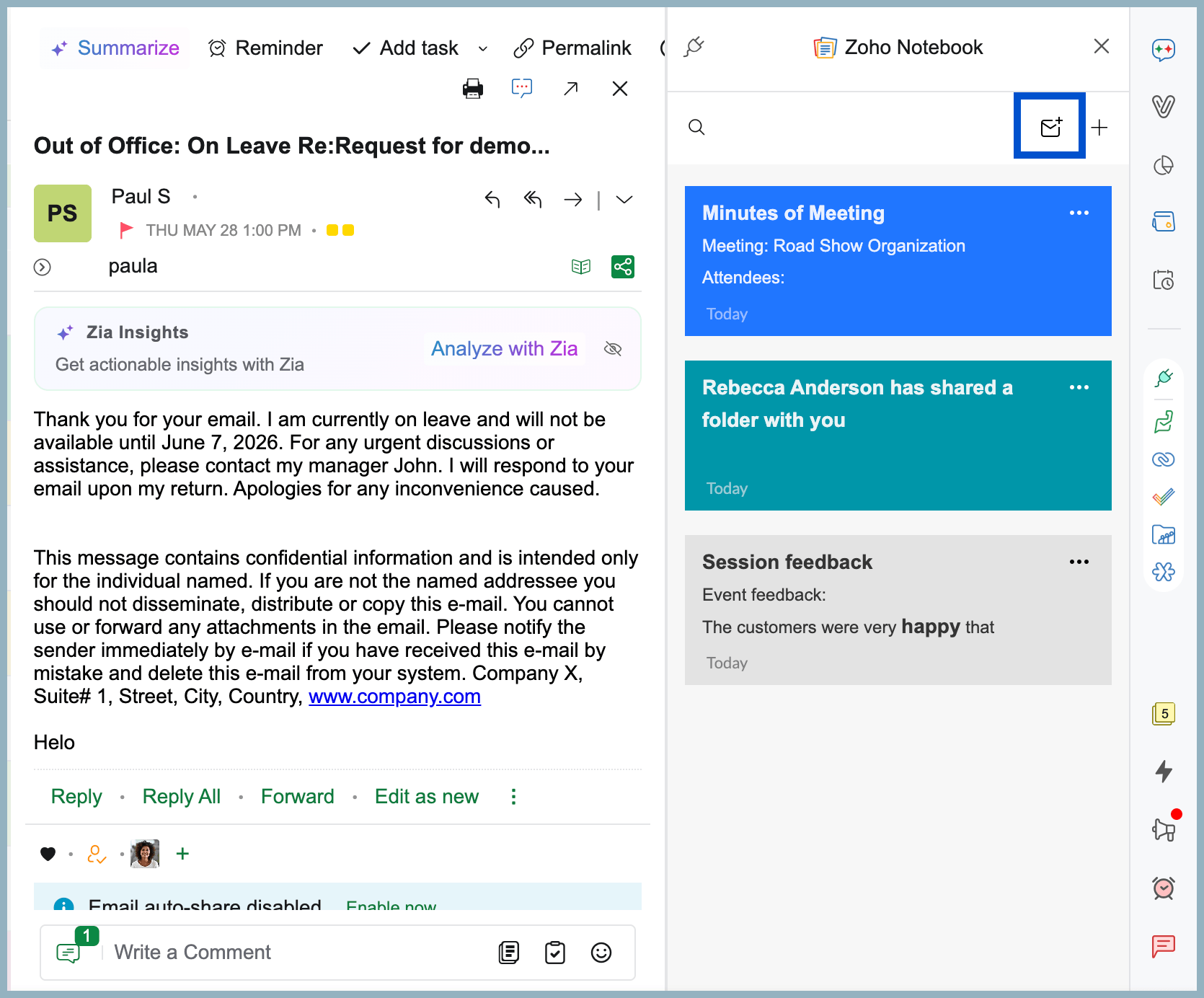 Add email as note