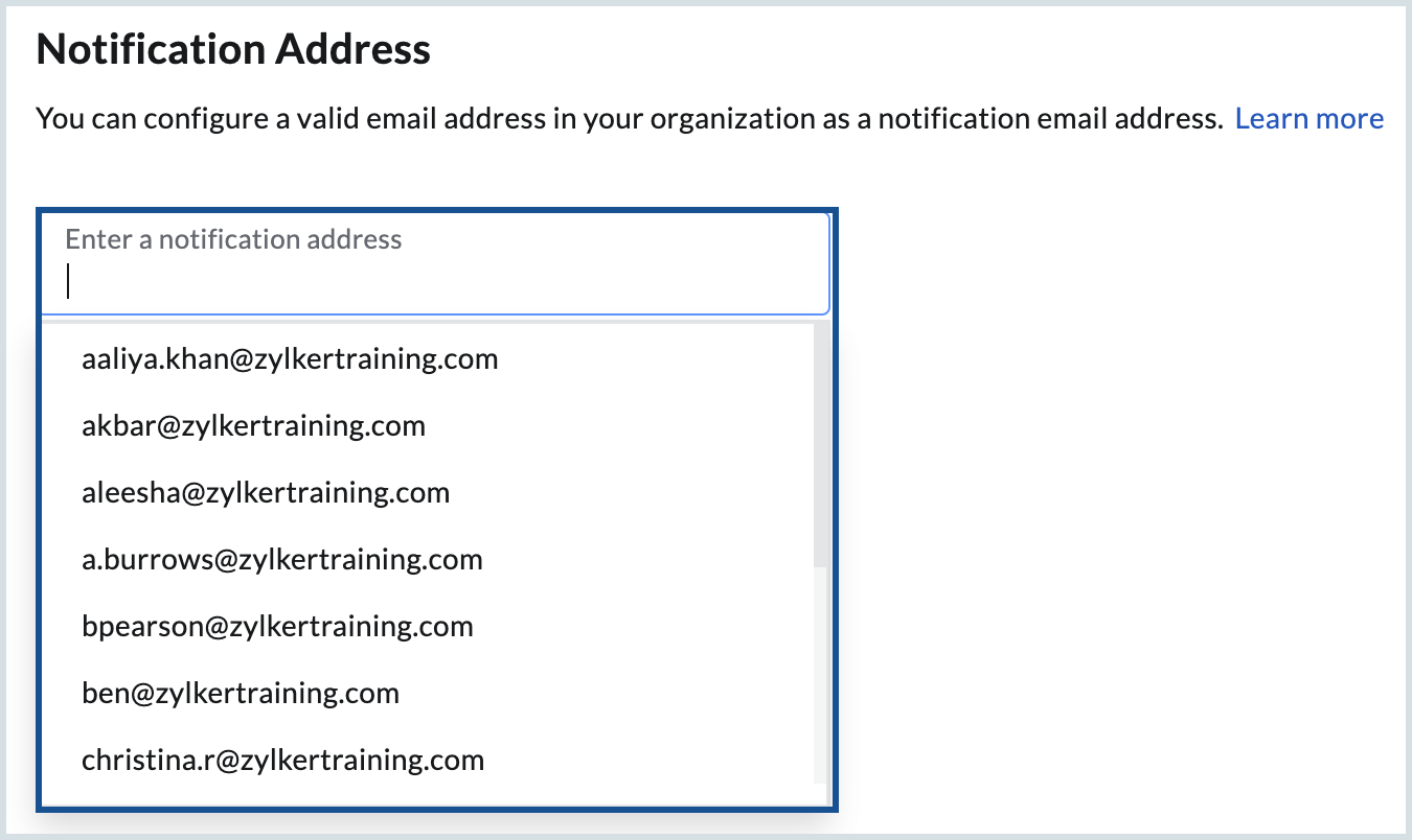 Adding notification email address Adding notification email address