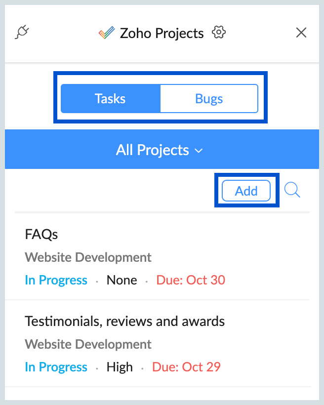 Add Tasks/Bugs