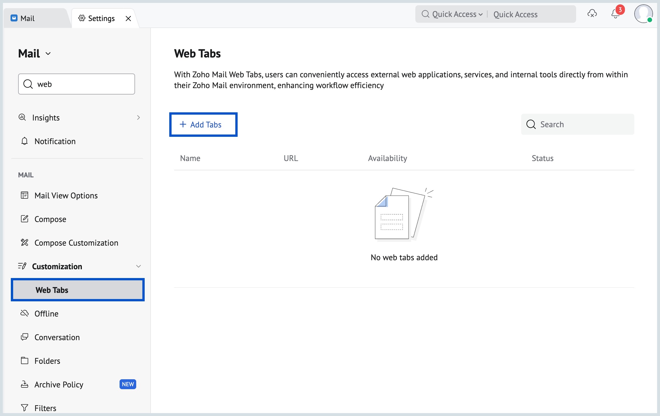 Add Web Tabs