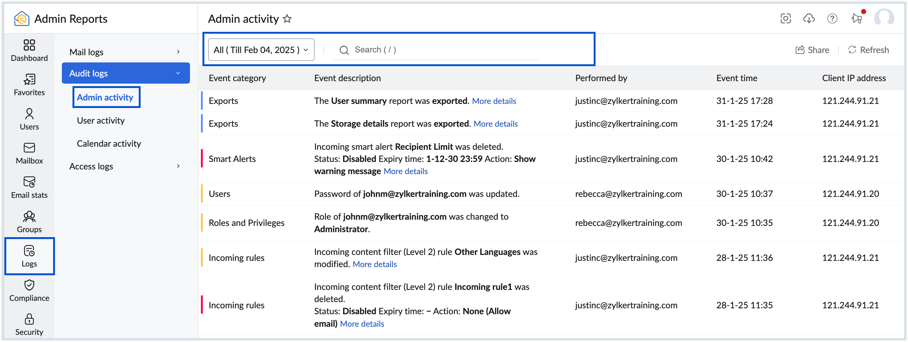 Admin activity reports