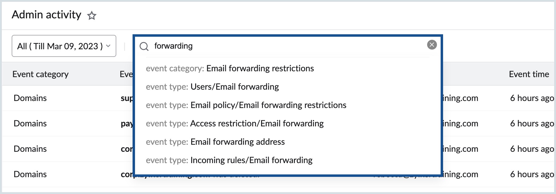 enhanced search for audit logs