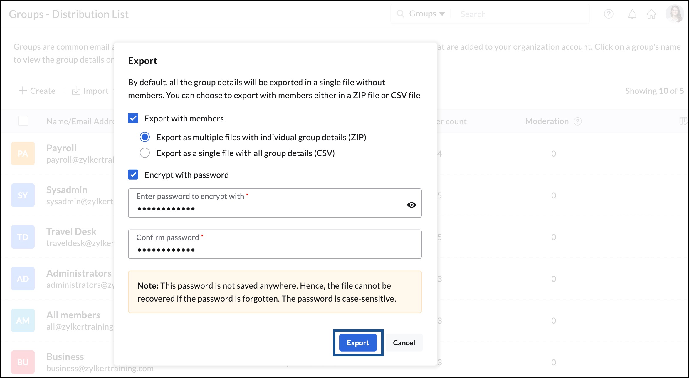 export groups